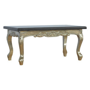 Hand Carved Black Coffee Table with Marble Top
