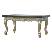 Hand Carved Black Coffee Table with Marble Top