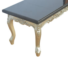 Hand Carved Black Coffee Table with Marble Top