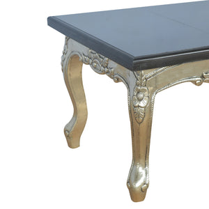 Hand Carved Black Coffee Table with Marble Top