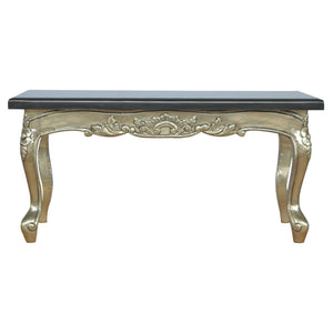 Hand Carved Black Coffee Table with Marble Top