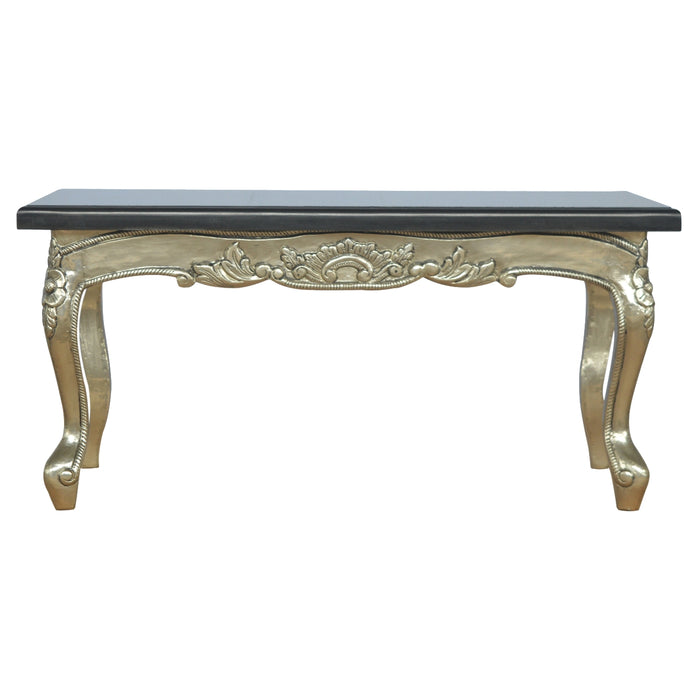 Hand Carved Black Coffee Table with Marble Top