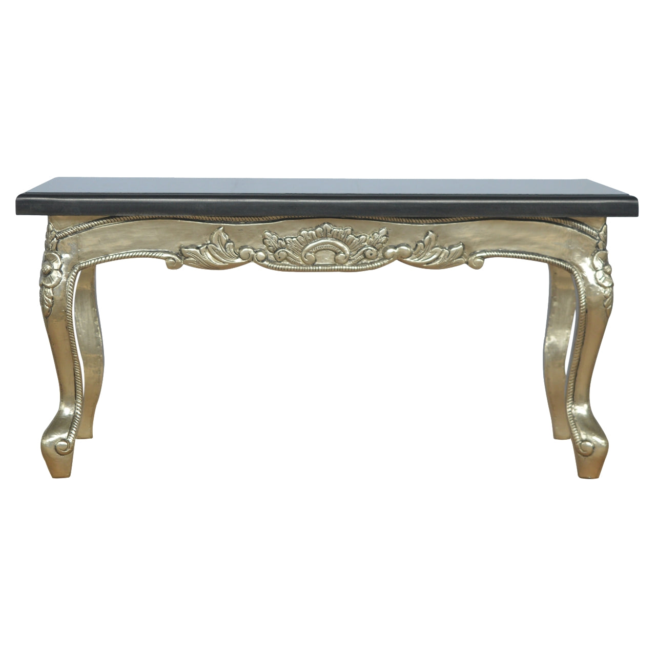 Hand Carved Black Coffee Table with Marble Top