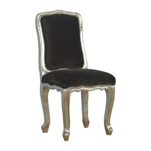 Sleek Brown Cotton Velvet Carved Chair