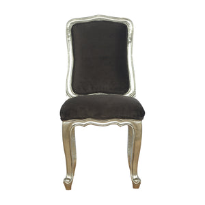 Sleek Brown Cotton Velvet Carved Chair