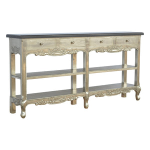 Hand Carved Console Table with Black Marble Top