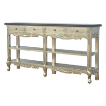 Hand Carved Console Table with Black Marble Top