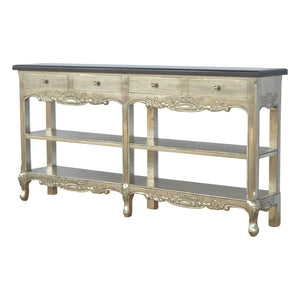 Hand Carved Console Table with Black Marble Top