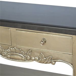 Hand Carved Console Table with Black Marble Top